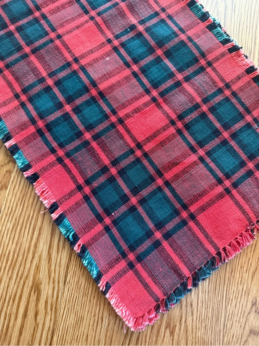 Vintage Plaid Red and Green Fringe Scarf